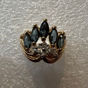 Size 7 blue ring gold  14k electroplated vintage old stock cubic zirconia